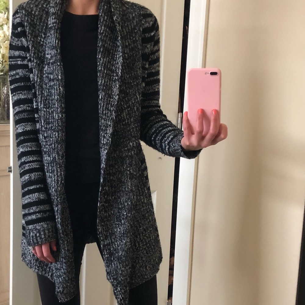 Knit black and white open sweater